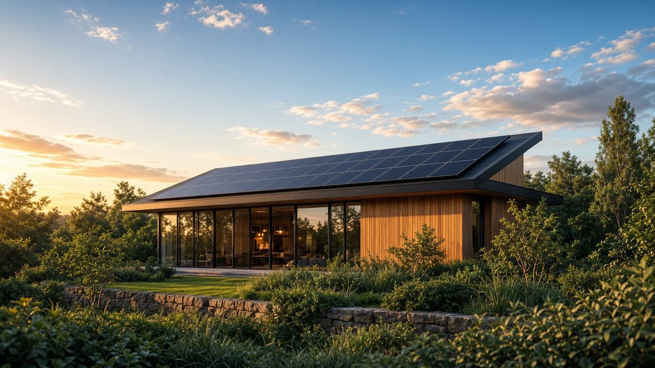 Modern home powered by rooftop solar panels